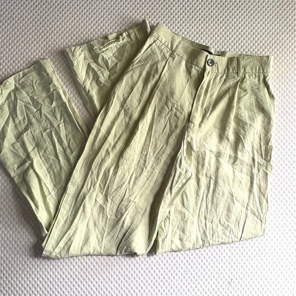 Zara Pleated High Rise Wide Leg Trousers S 4 6 Green Pants Coastal Boho - Picture 3 of 7